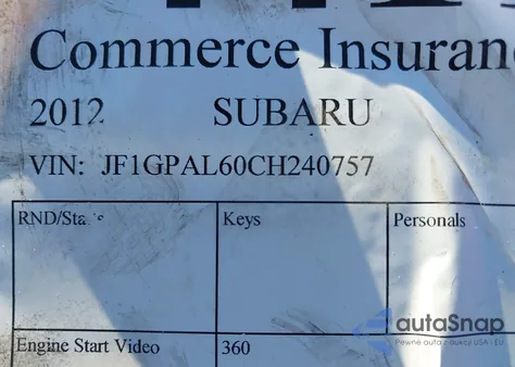 2012 Subaru Impreza 2.0I Sport Premium z USA, uszkodzony, nr VIN JF1GPAL60CH240757